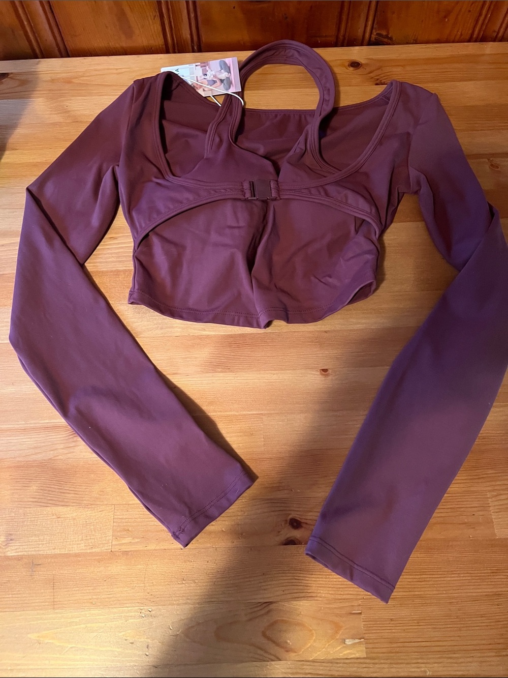 HALARA Plum Long Sleeve Crop Top with Built-In Front Clasp